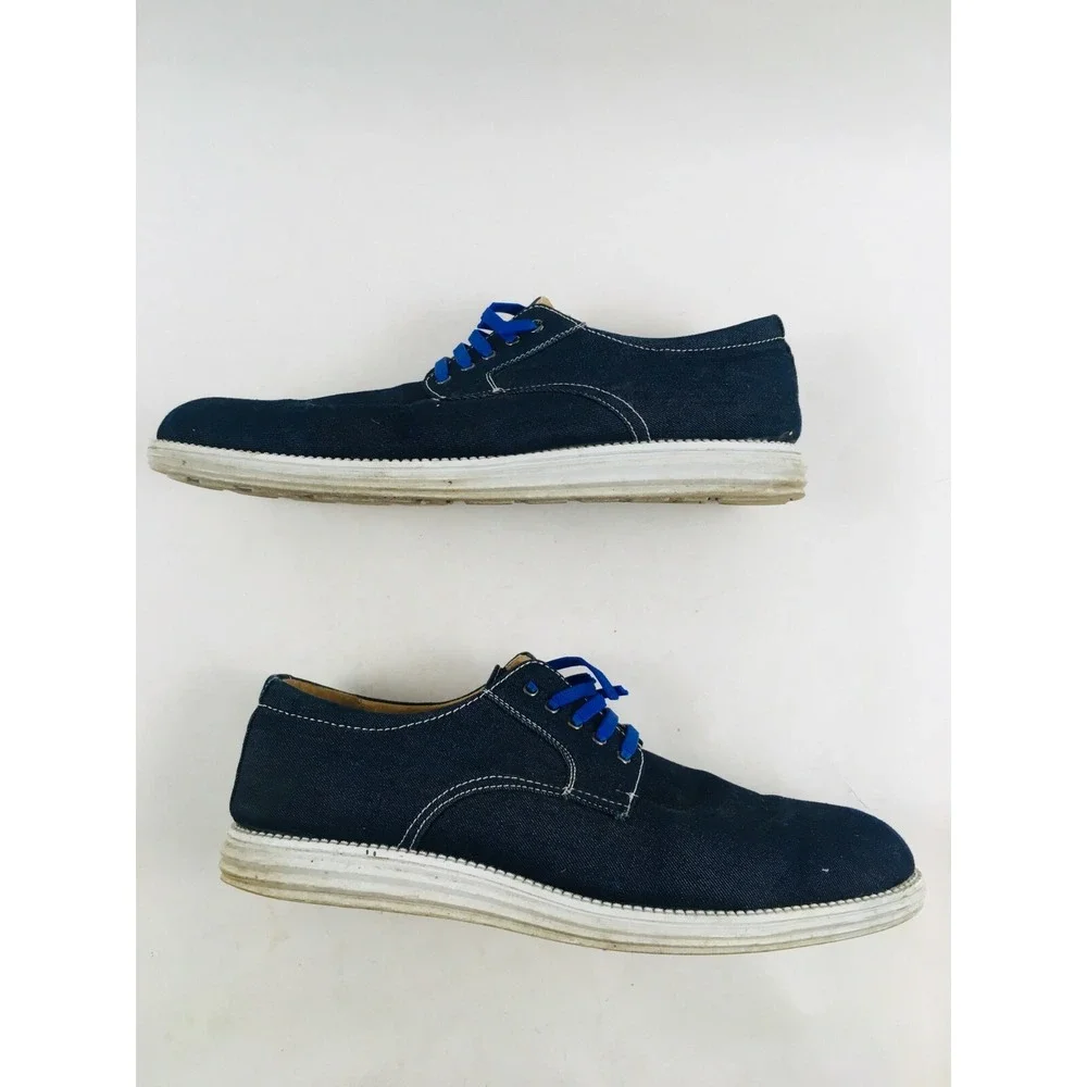 Faranzi Sneaker Men's Size 12‎ Navy Blue Denim Canvas Oxford Boat Shoes Lace Up
